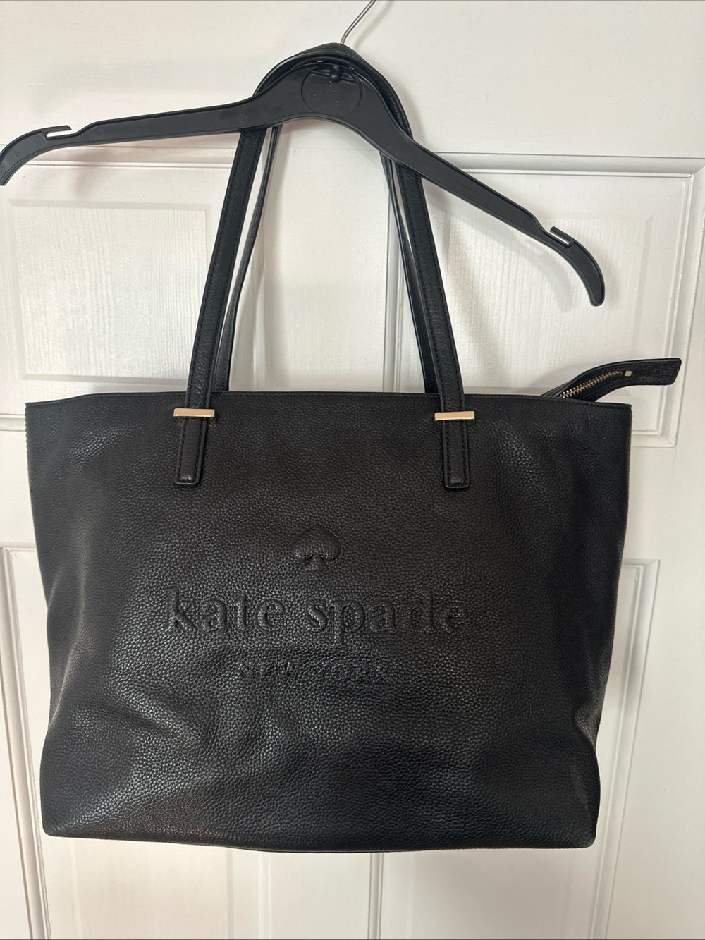 kate spade Black Pebbled Leather Embossed Logo Tote